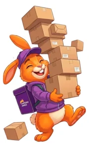 Migo carregando vários pacotes de encomendas