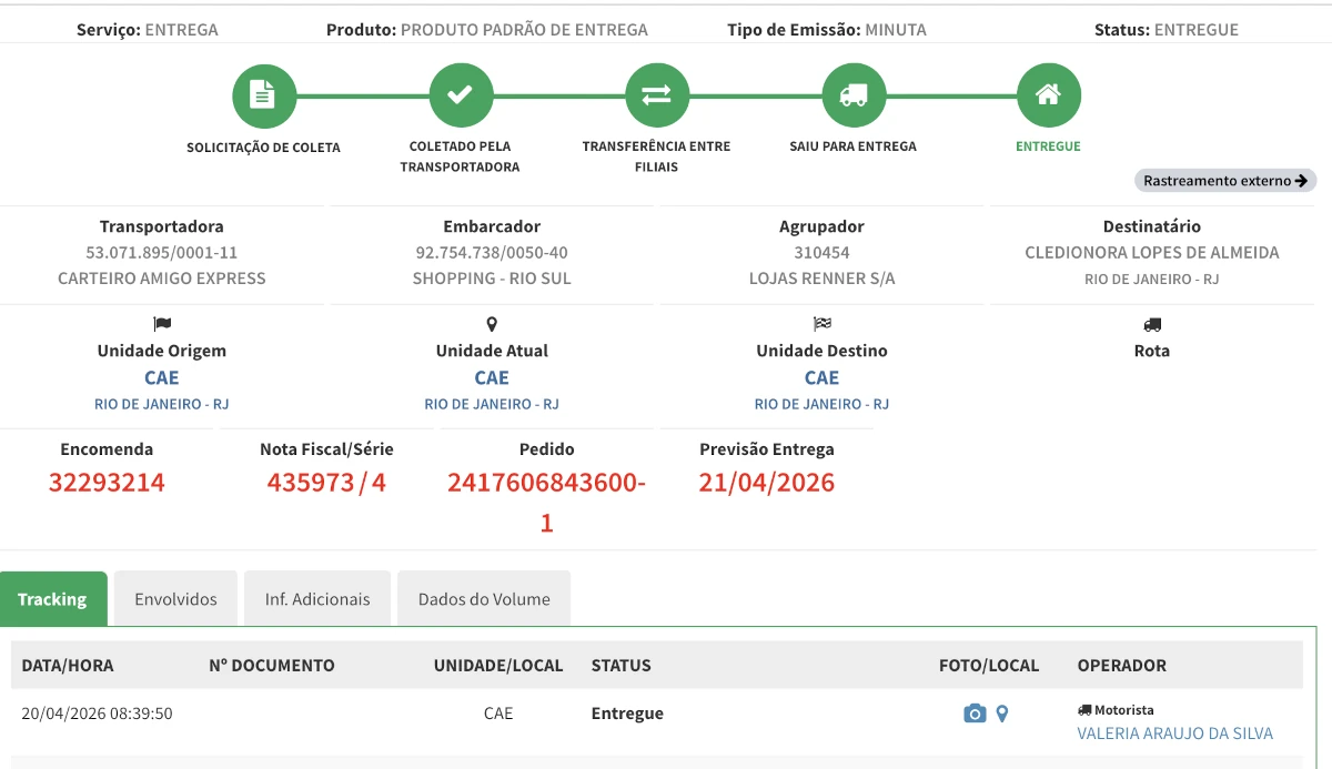 Sistema de validação de entregas